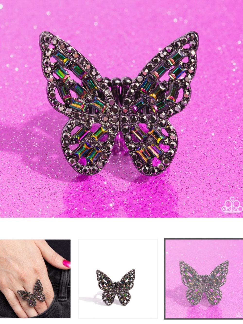 🦋🩶🦋 “FLAUNTABLE FLUTTER” MULTI OIL SPILL IRIDESCENT BUTTERFLY RING ~ PAPARAZZI❗️ - Picture 4 of 6